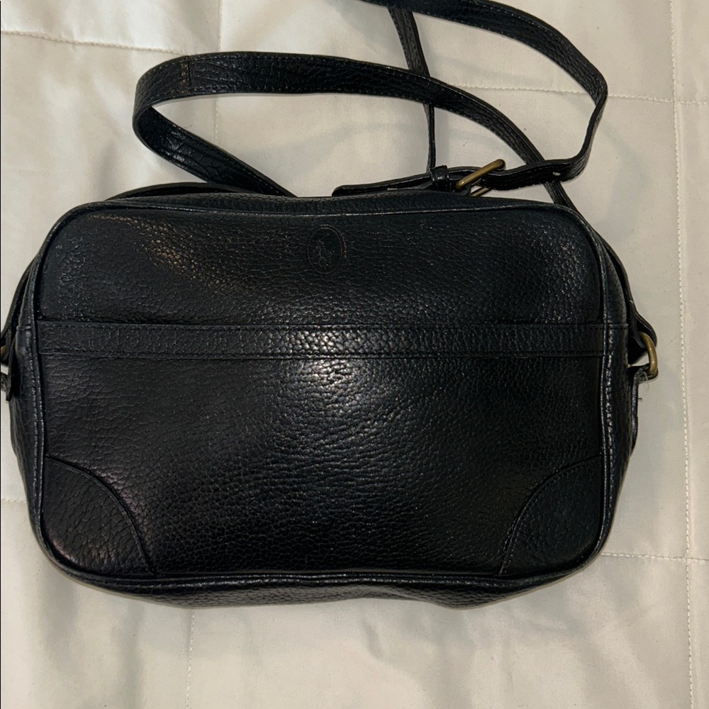 Ralph Lauren Black Pebbled Leather Bag with Gold Zipper Vintage!
